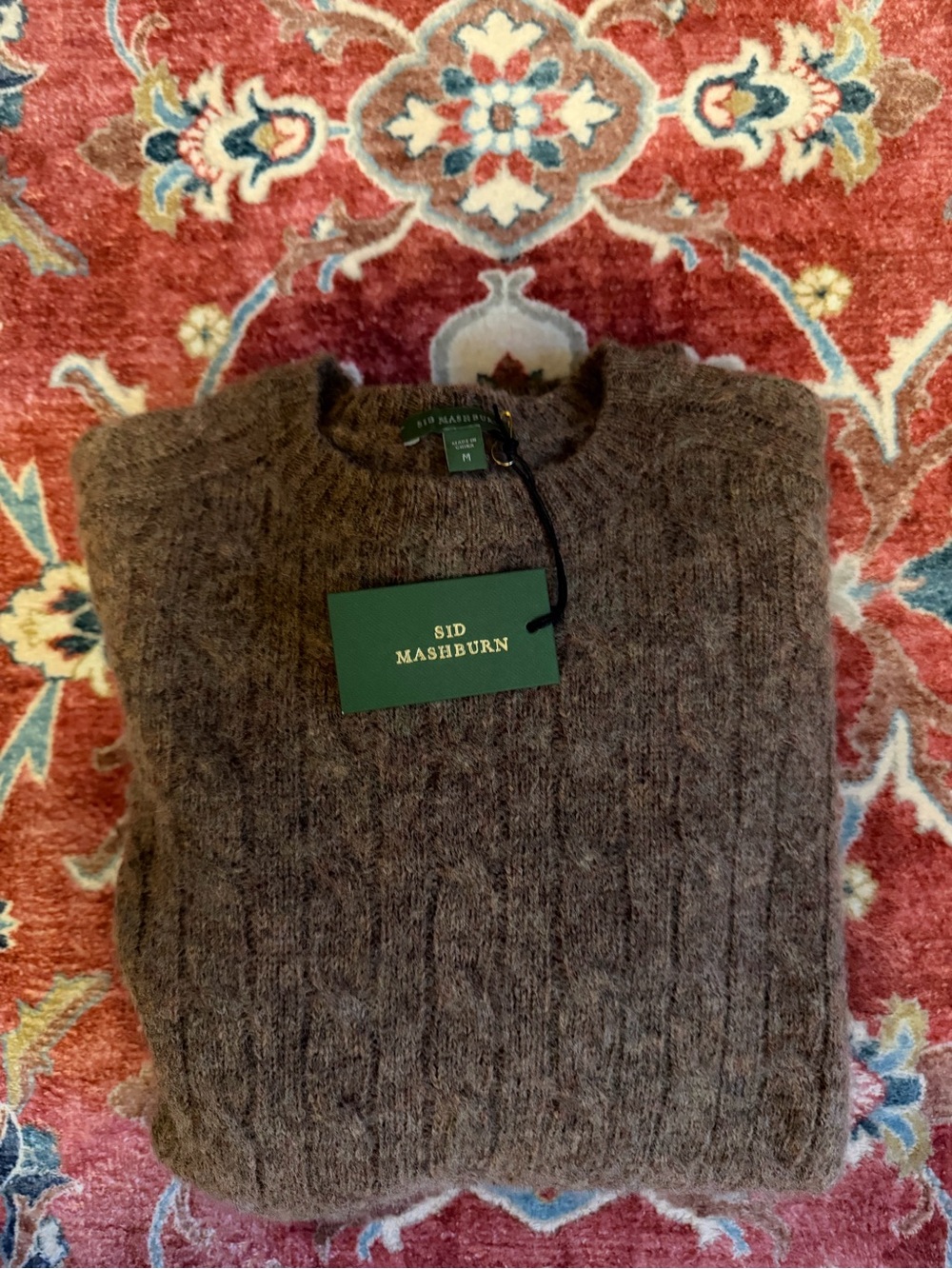NWT Sid Mashburn Washed Cable-Knit Crewneck Sweater Crofter Size Medium
